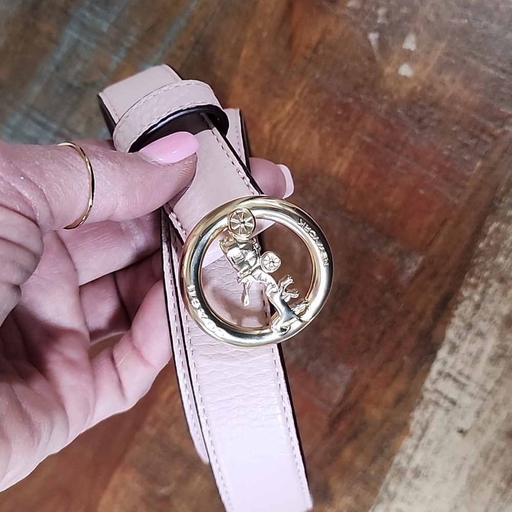 Coach New York Pink Leather Horse N Carriage Gold Womens Belt Size Small - Picture 8 of 8